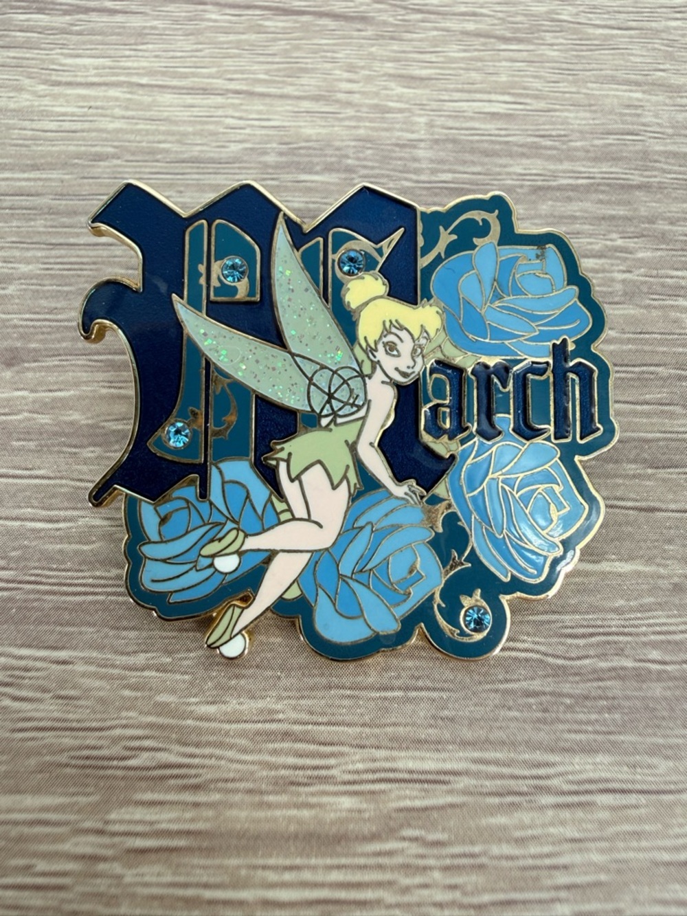 Disney Tinker Bell March Birthstone Pin LE 1000 Peter Pan Blue Flowers 2009 Rare